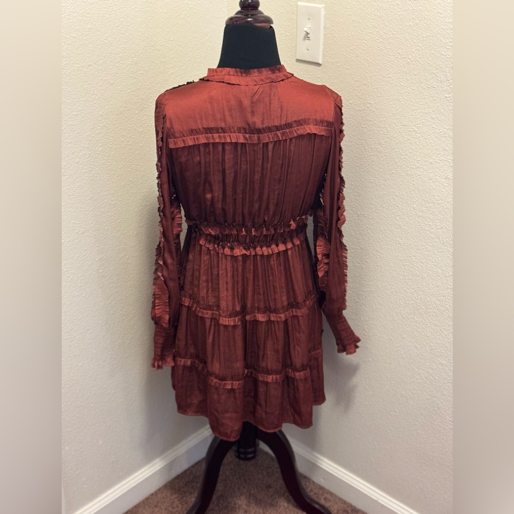 OPT ONE PRETTY TIME BURNT ORANGE SATIN MINI DRESS TIENNA FIT FLARE M NEW $138 - Picture 5 of 11
